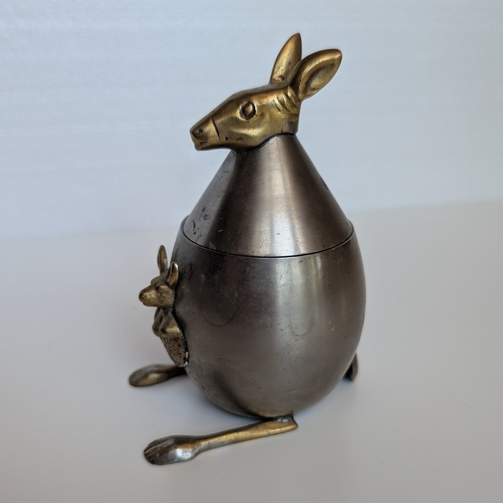 VTG MCM Kangaroo Trinket Box Joey Mother Art Decor Brass and Pewter 5.5" Tall - Picture 3 of 6